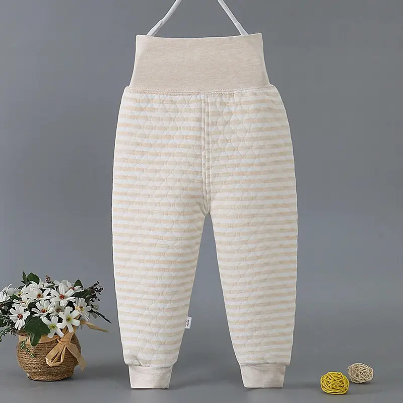 Baby Fleece Warm Pants Pink Striped High Waist Long - Image 11