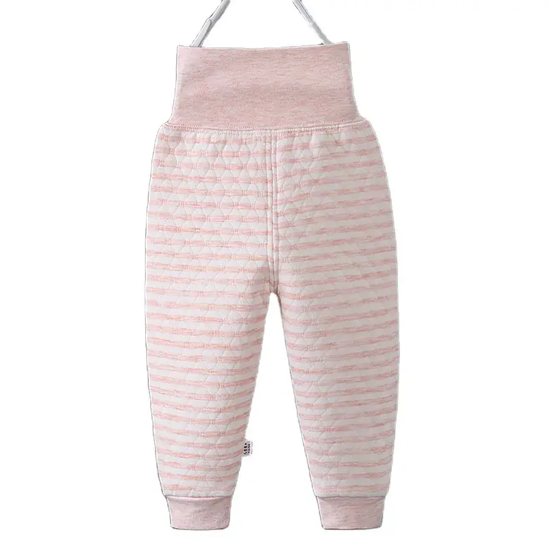 Baby Fleece Warm Pants Pink Striped High Waist Long - Image 12