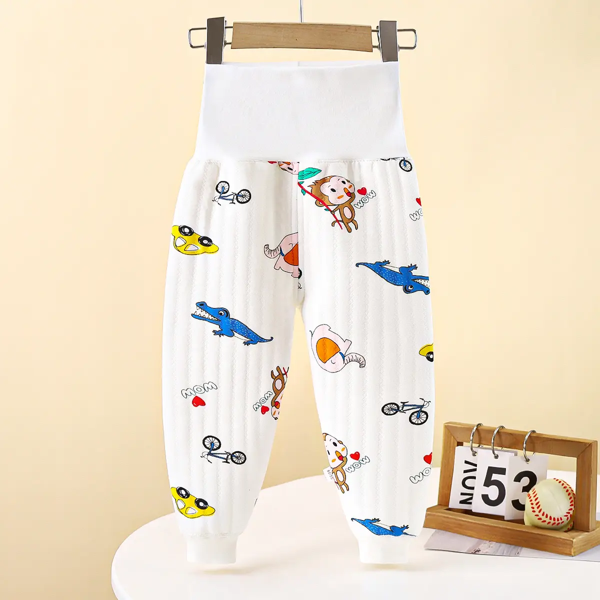 Baby Fleece Warm Pants Pink Striped High Waist Long - Image 4