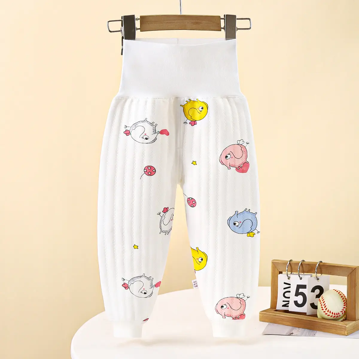 Baby Fleece Warm Pants Pink Striped High Waist Long - Image 5