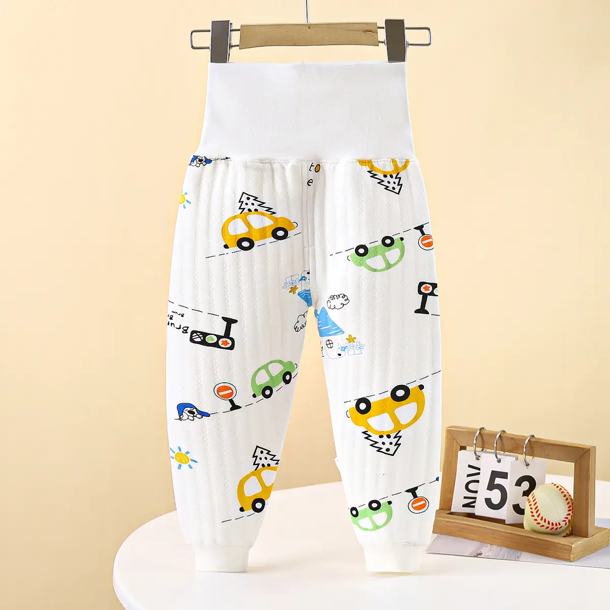 Baby Fleece Warm Pants Pink Striped High Waist Long - Image 6