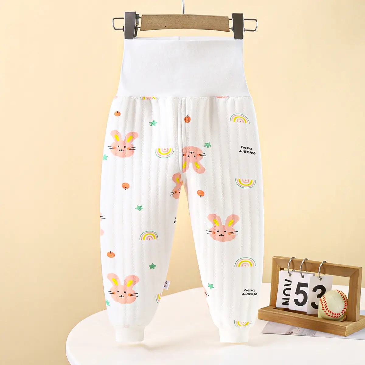Baby Fleece Warm Pants Pink Striped High Waist Long - Image 7