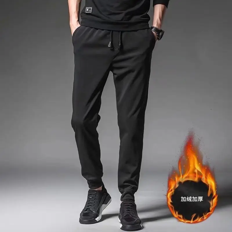 Men's Black Warm Fleece Jogger Pants with Padded Design