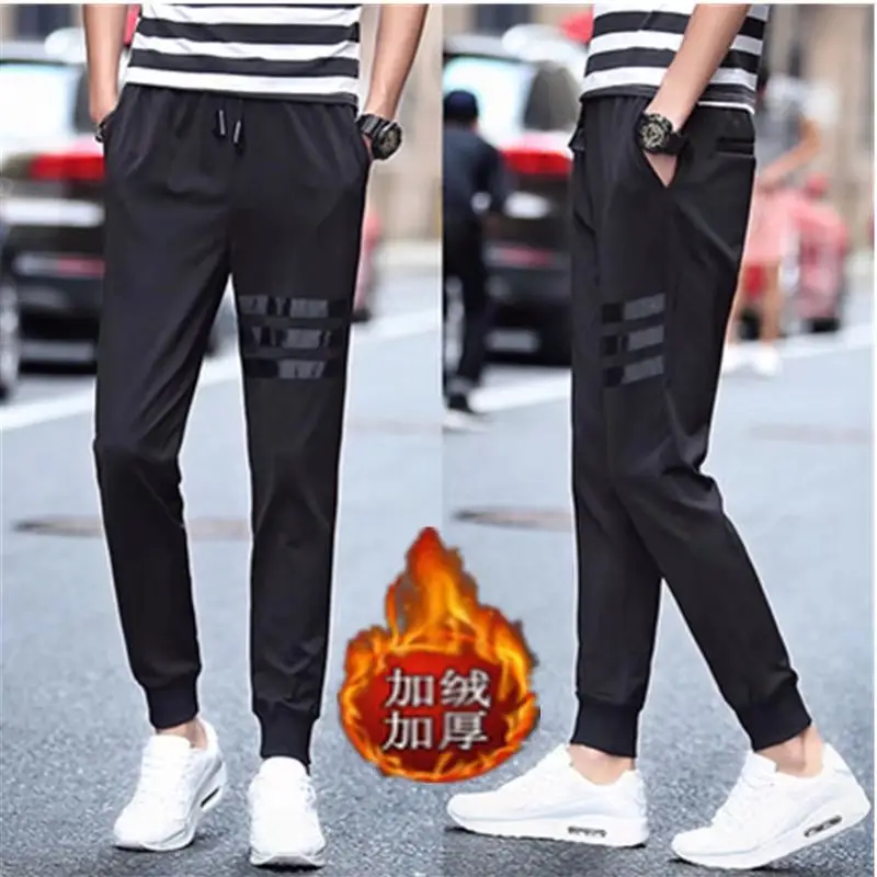 Men's Black Warm Fleece Jogger Pants with Padded Design
