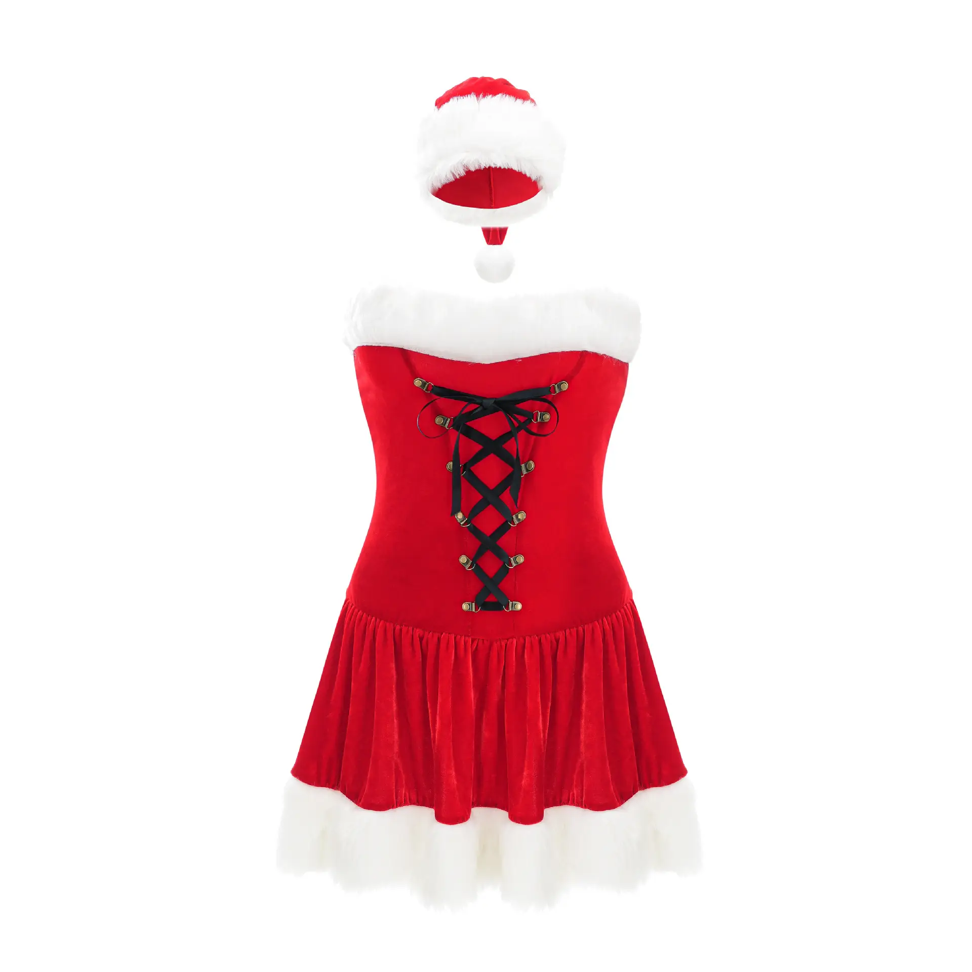 Red Christmas Dress with Lace Up Front - Image 2