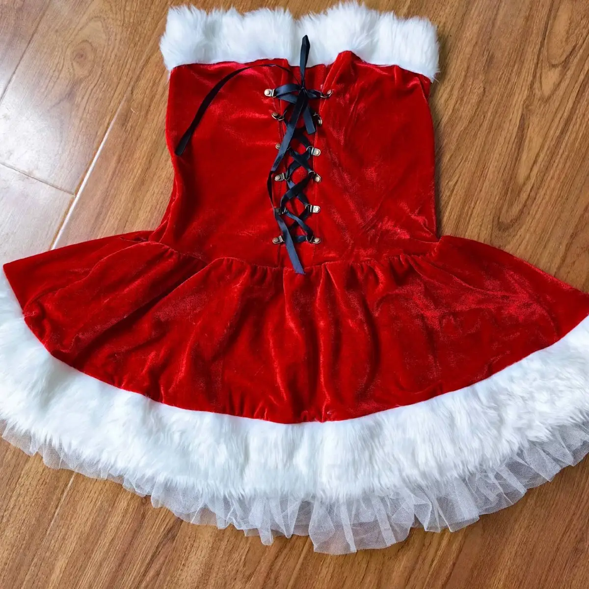 Red Christmas Dress with Lace Up Front - Image 4