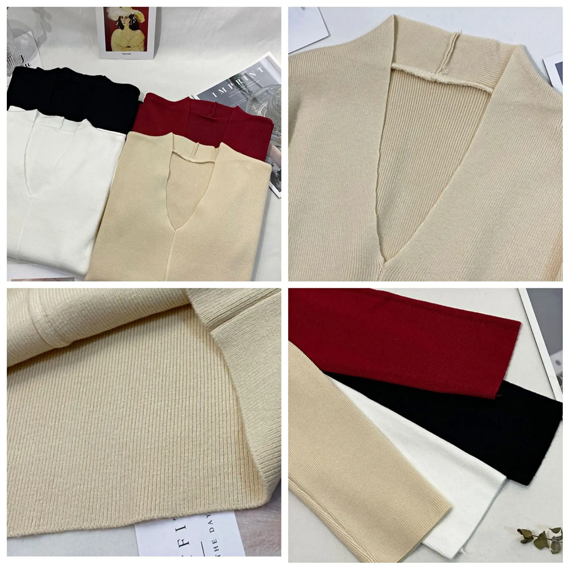 Women's Slim Fit V-Neck Sweater Red Winter Top - Image 8