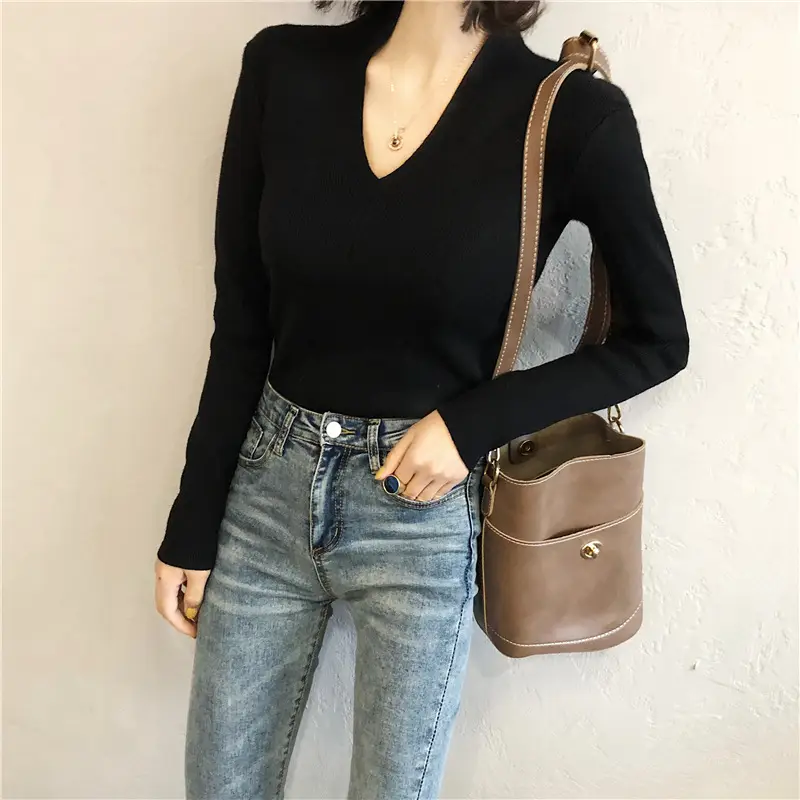 Women's Slim Fit V-Neck Sweater Red Winter Top — feature 16