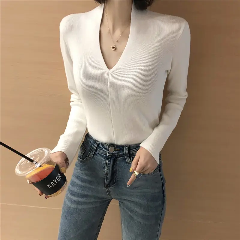 Women's Slim Fit V-Neck Sweater Red Winter Top — feature 20