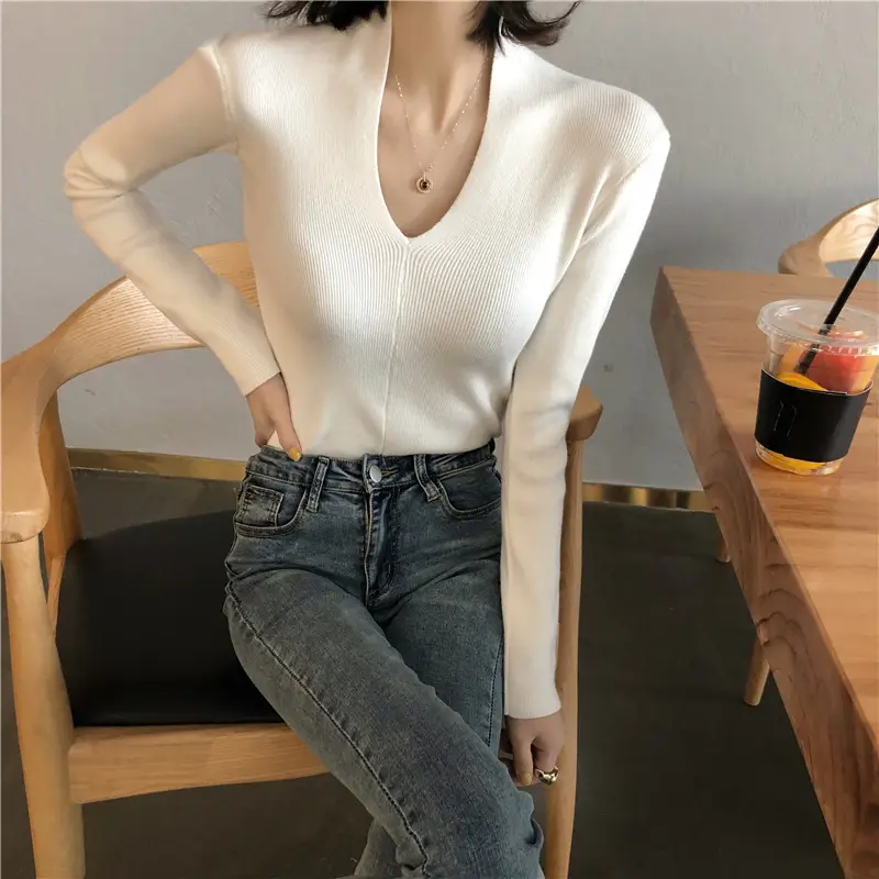 Women's Slim Fit V-Neck Sweater Red Winter Top — feature 21