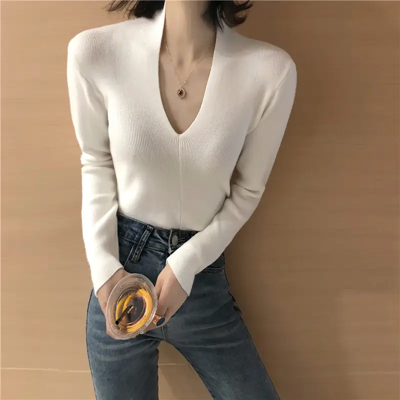 Women's Slim Fit V-Neck Sweater Red Winter Top — feature 22