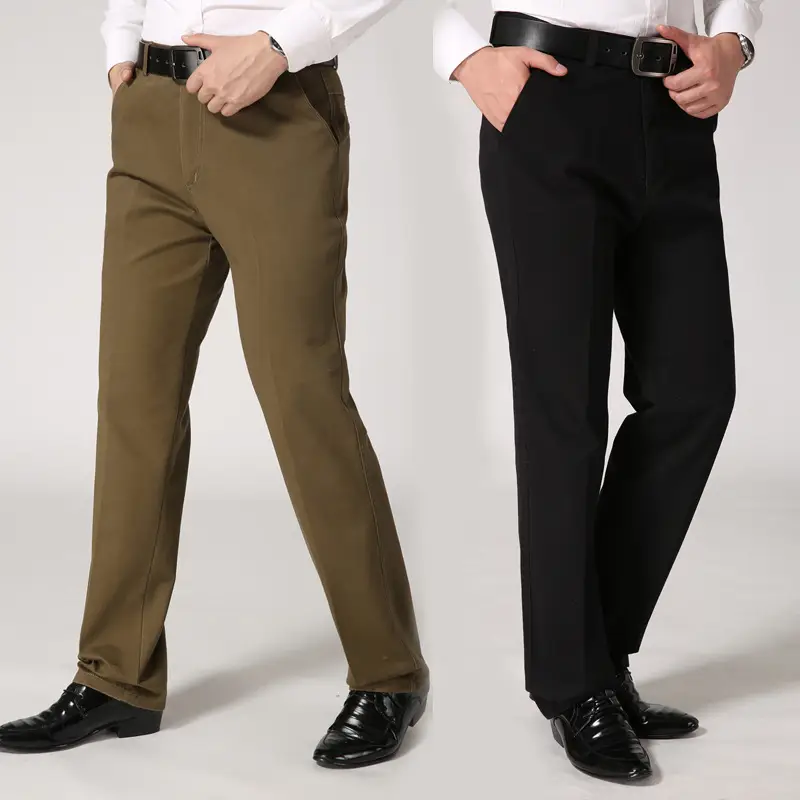 Middle-aged Men's Straight Leg Cotton Pants Brown Black - Image 6