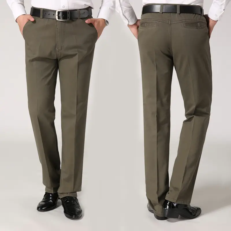Middle-aged Men's Straight Leg Cotton Pants Brown Black - Image 9