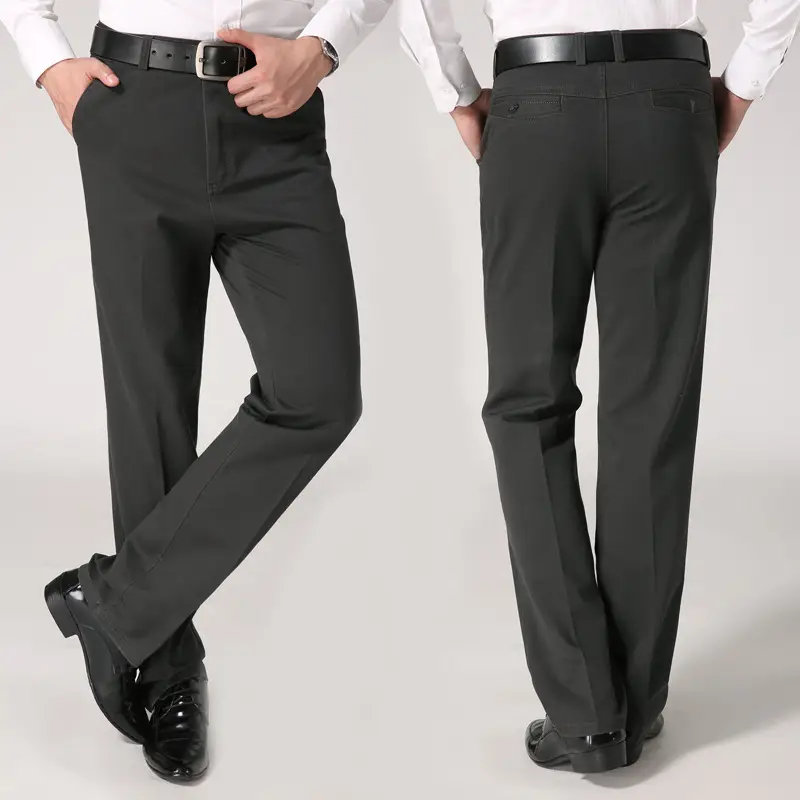 Middle-aged Men's Straight Leg Cotton Pants Brown Black - Image 3