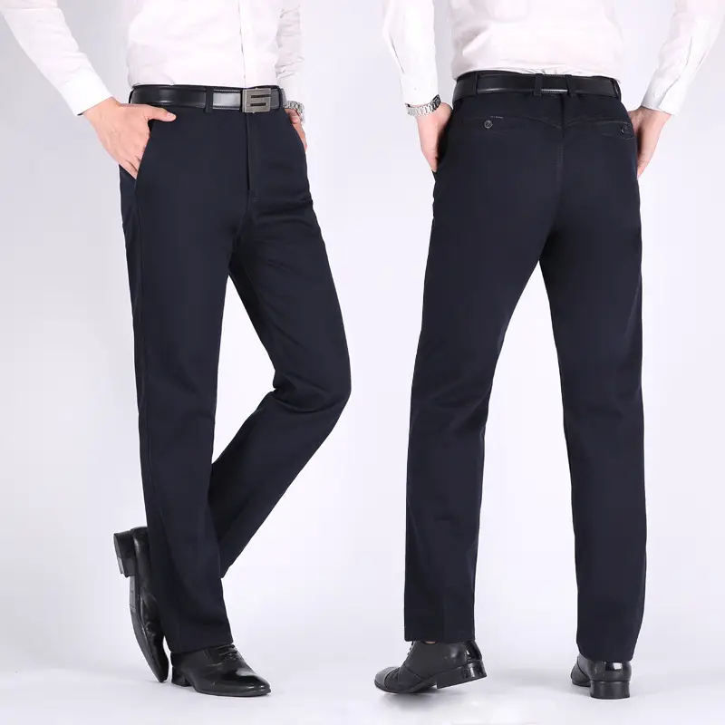 Middle-aged Men's Straight Leg Cotton Pants Brown Black - Image 4
