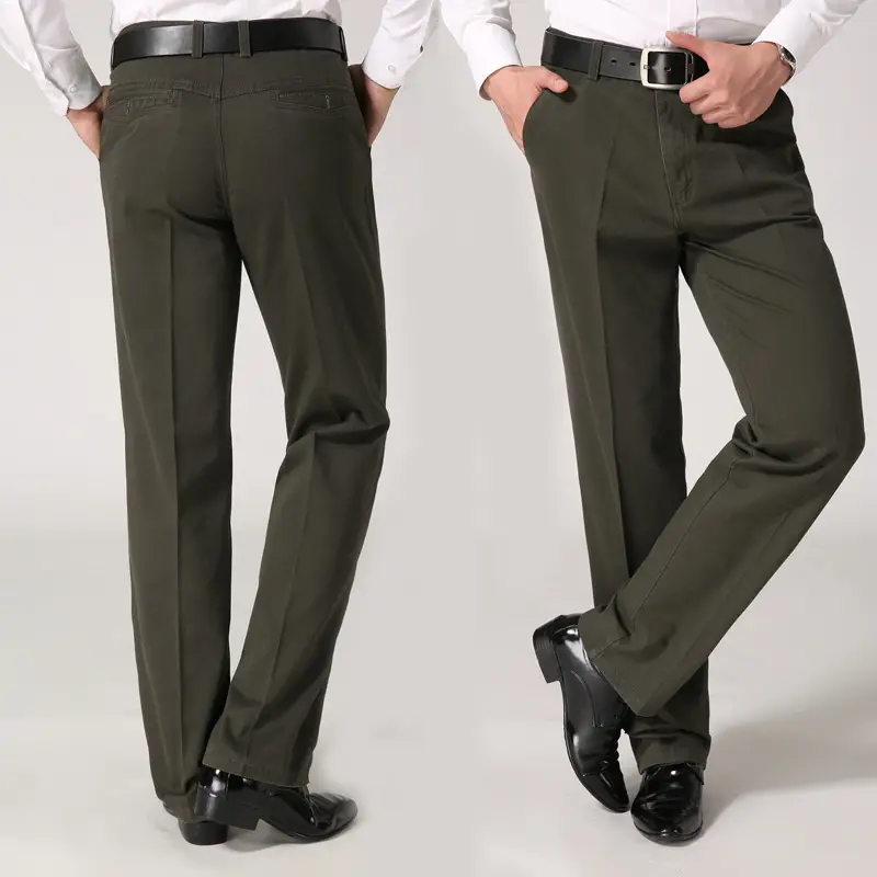 Middle-aged Men's Straight Leg Cotton Pants Brown Black - Image 5