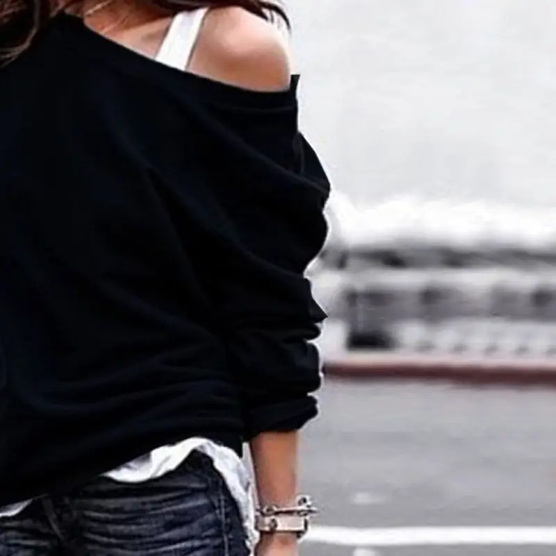 Women's Crew Neck Sweater Top Black Shoulder Long Sleeve - Image 5