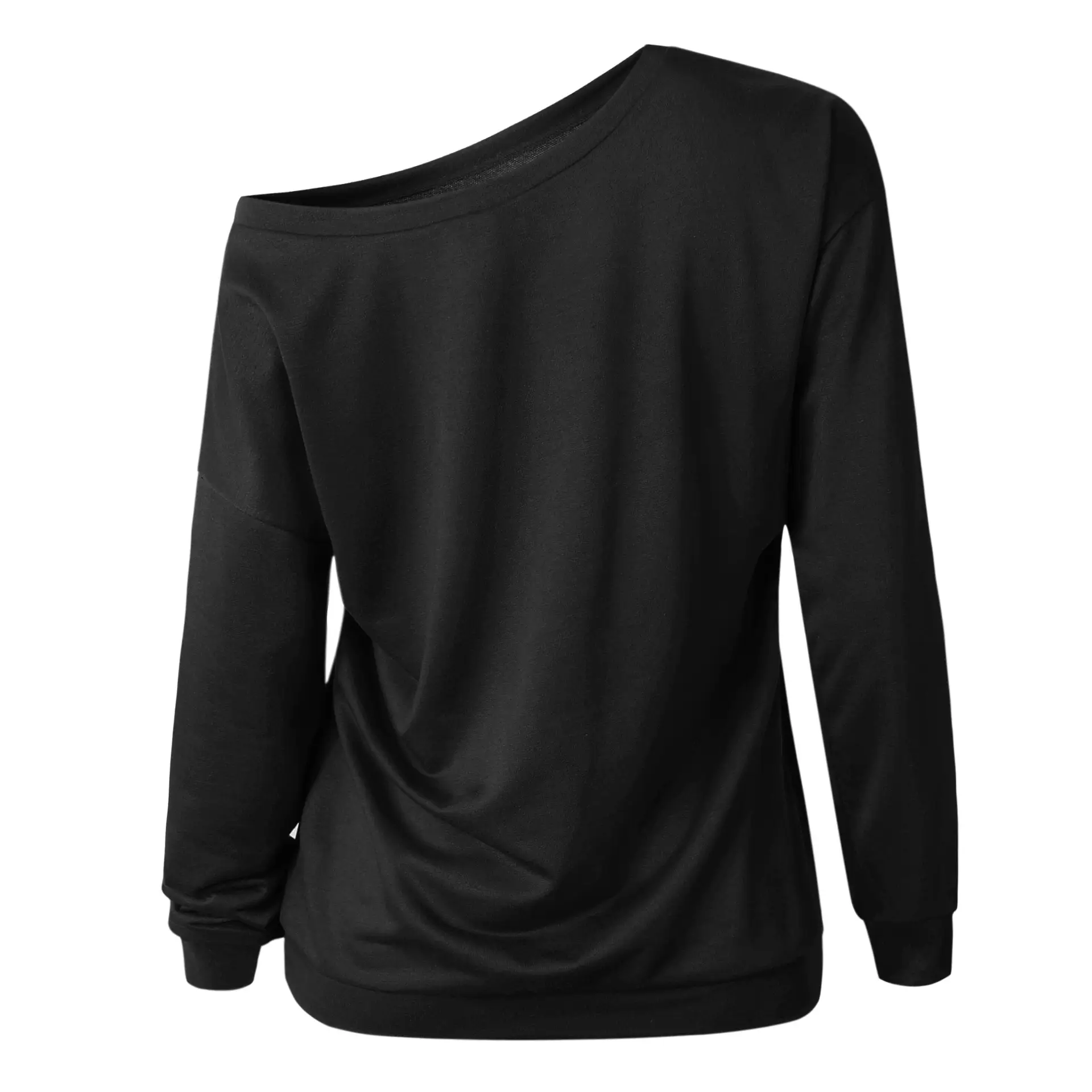 Women's Crew Neck Sweater Top Black Shoulder Long Sleeve - Image 7