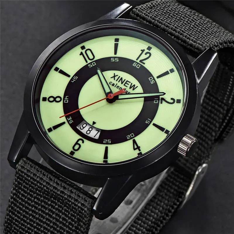 Men's Green Nylon Strap Quartz Watch with Calendar
