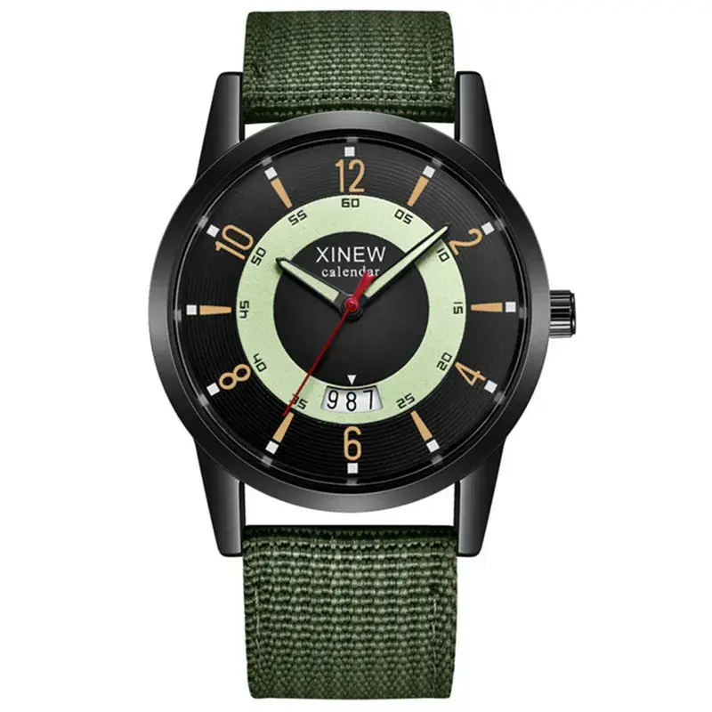 Men's Green Nylon Strap Quartz Watch with Calendar
