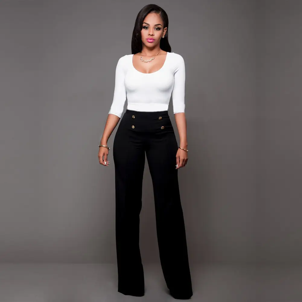 Women's Black Flared Trousers with White Top
