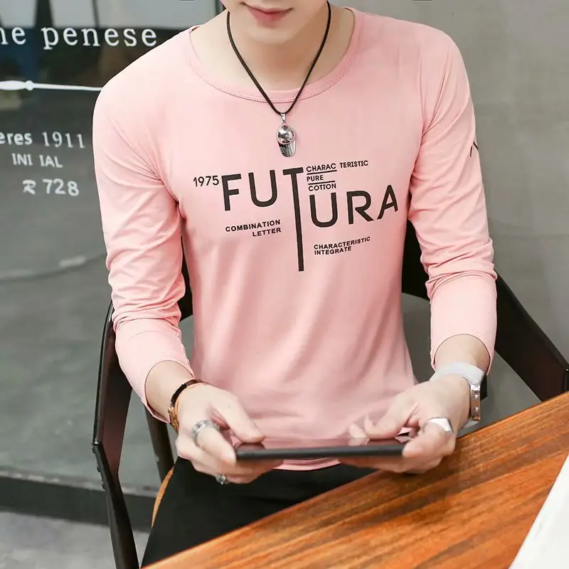 Men's Pink Futura Print Long Sleeve T-Shirt - Image 6