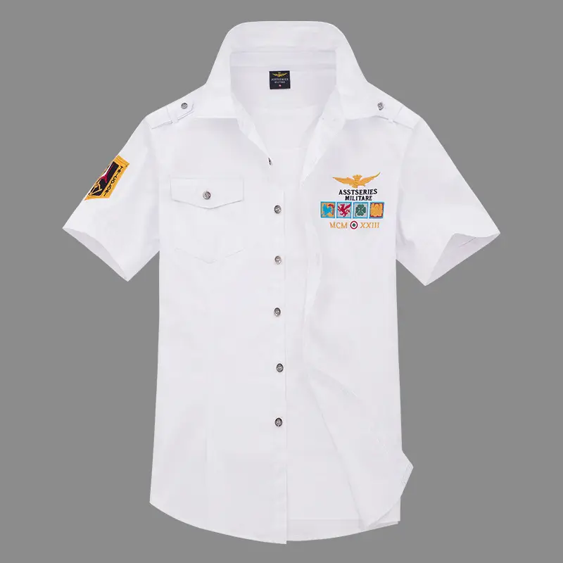 Men Japanese Flying Suit Blue Short Sleeve Shirt - Image 6