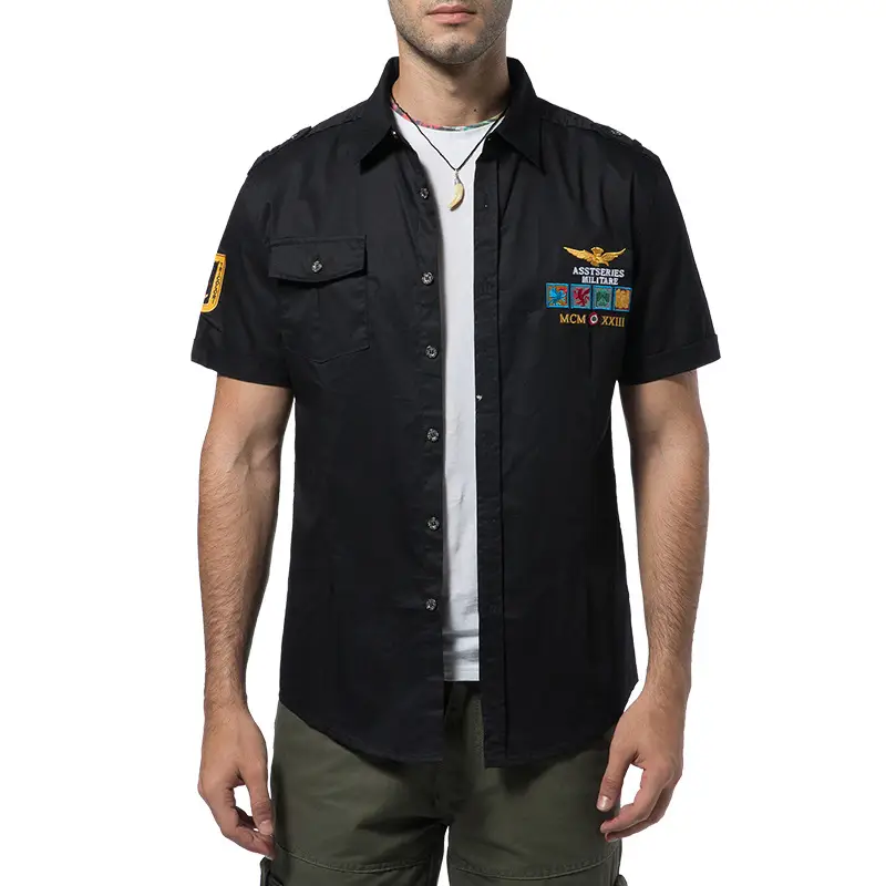 Men Japanese Flying Suit Blue Short Sleeve Shirt - Image 2