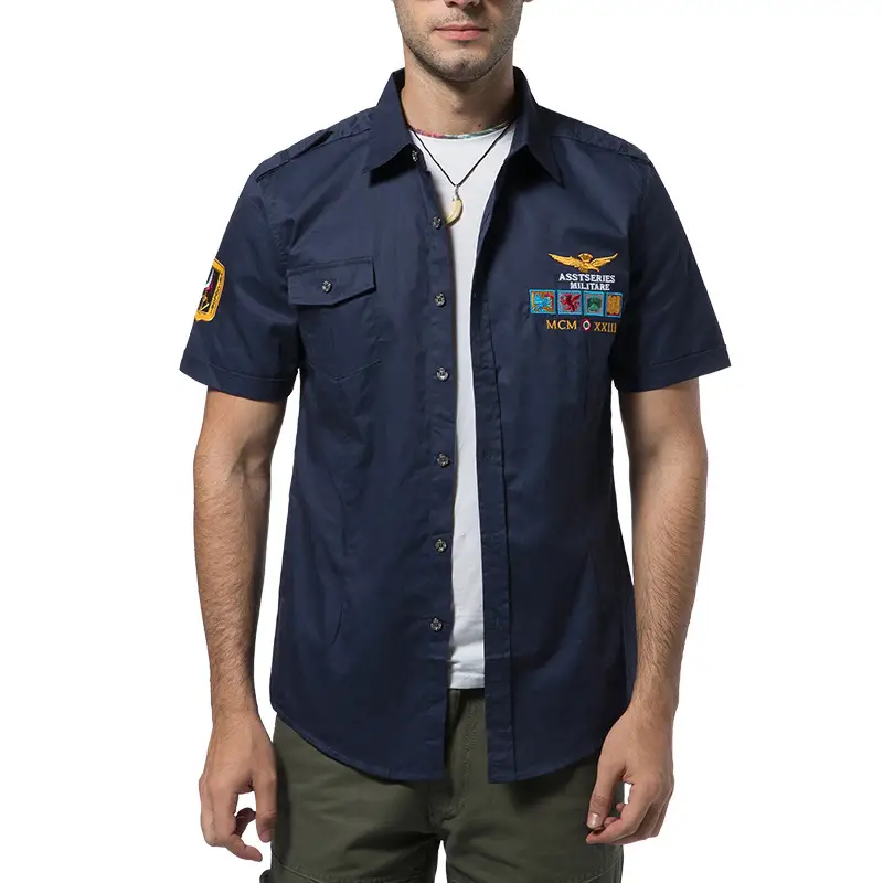 Men Japanese Flying Suit Blue Short Sleeve Shirt - Image 3