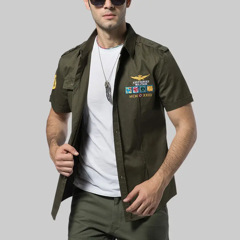 Men Japanese Flying Suit Blue Short Sleeve Shirt - Image 5