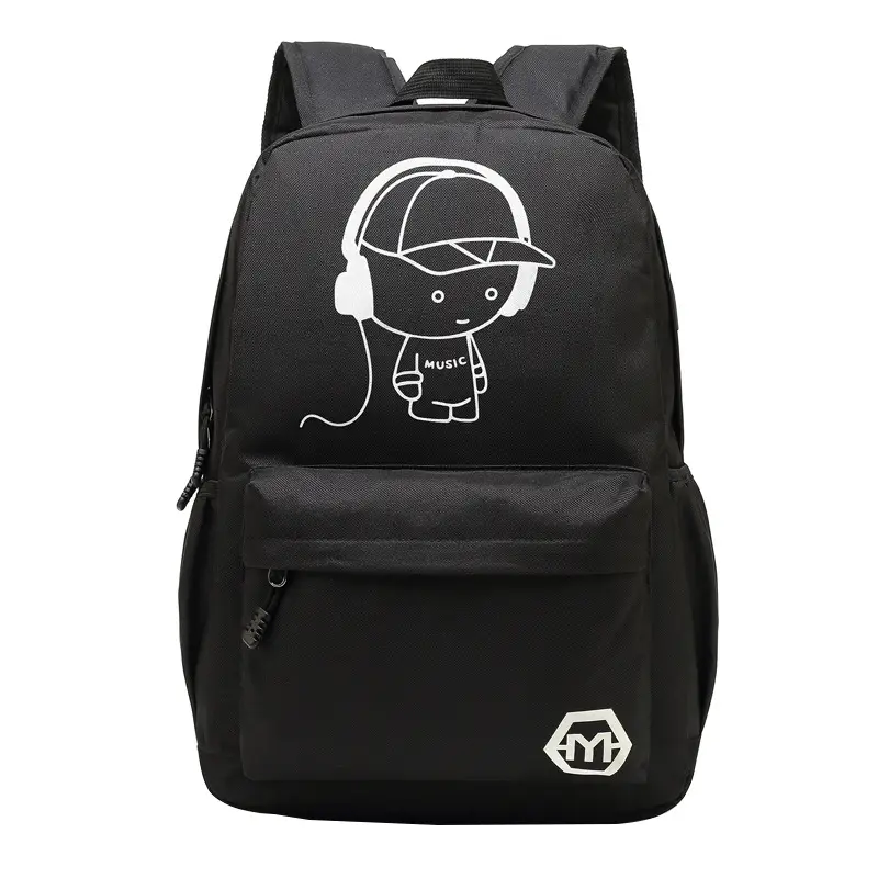Men's Korean Style Graphic Backpack Black Youth School - Image 5