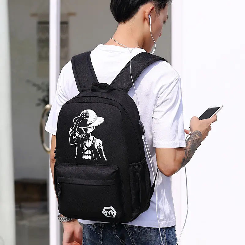 Men's Korean Style Graphic Backpack Black Youth School - Image 6