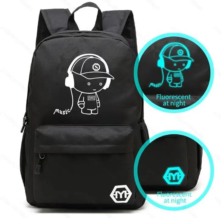 Men's Korean Style Graphic Backpack Black Youth School - Image 3