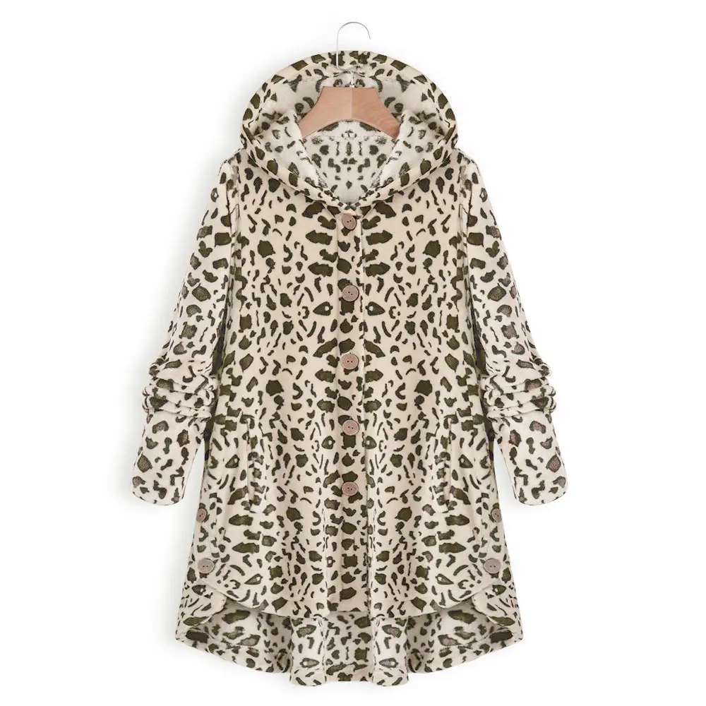Women Leopard Print Hooded Jacket Winter Coat - Image 10