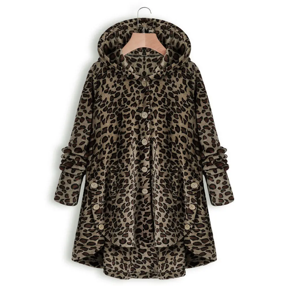 Women Leopard Print Hooded Jacket Winter Coat - Image 9