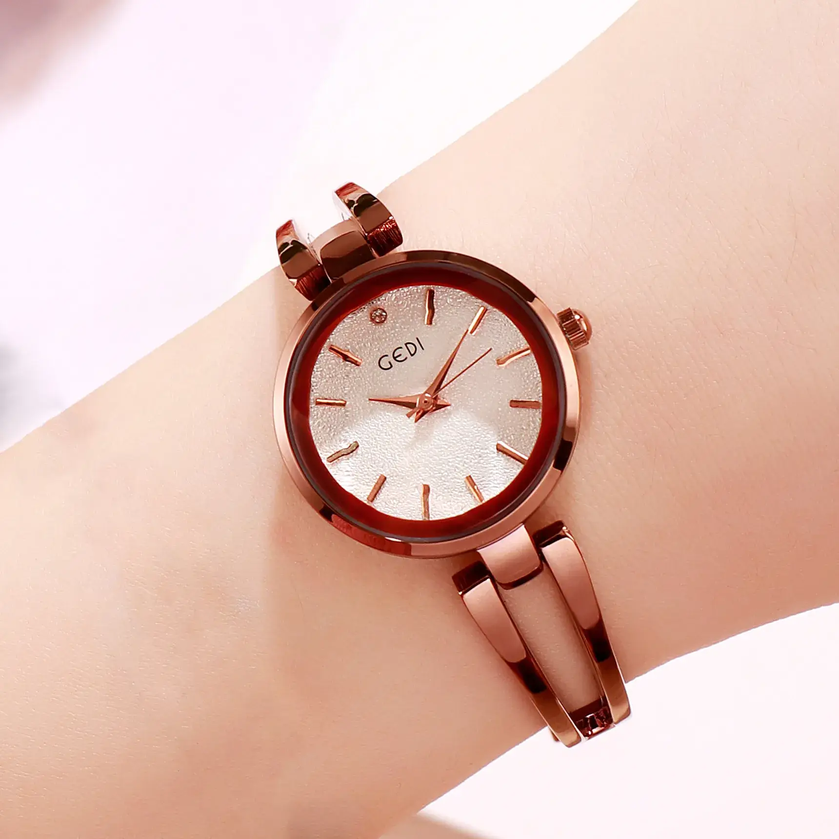 Women's Rose Gold Quartz Watch with Crystal Band
