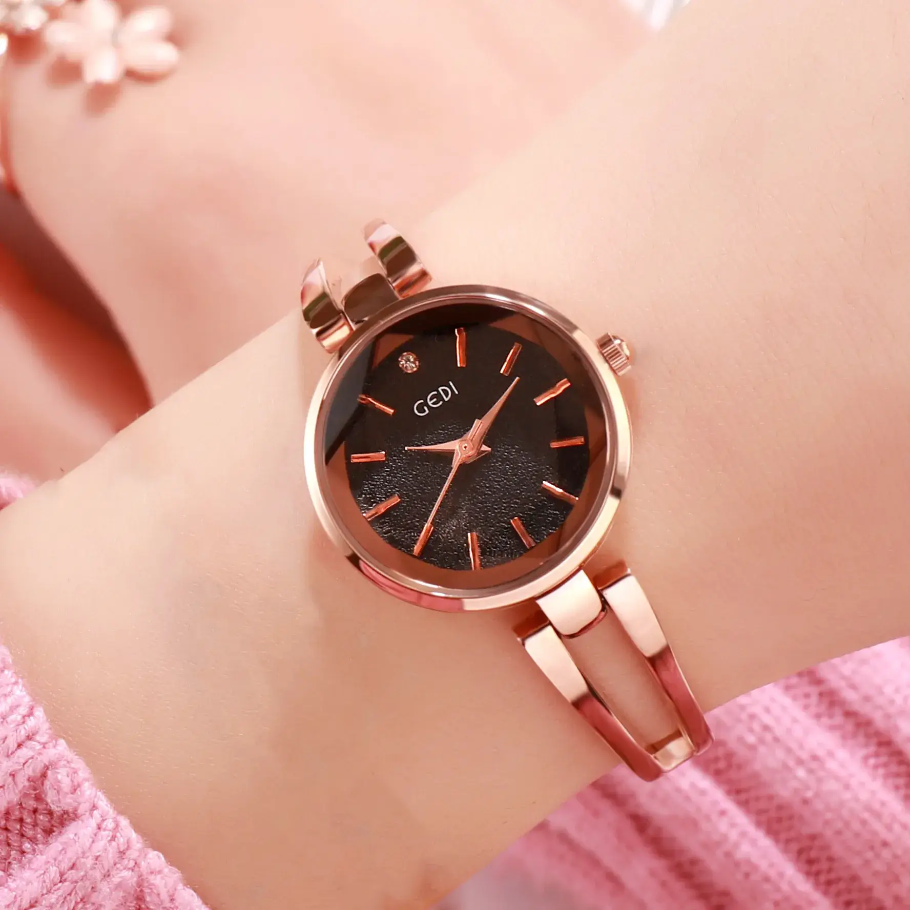 Women's Rose Gold Quartz Watch with Crystal Band