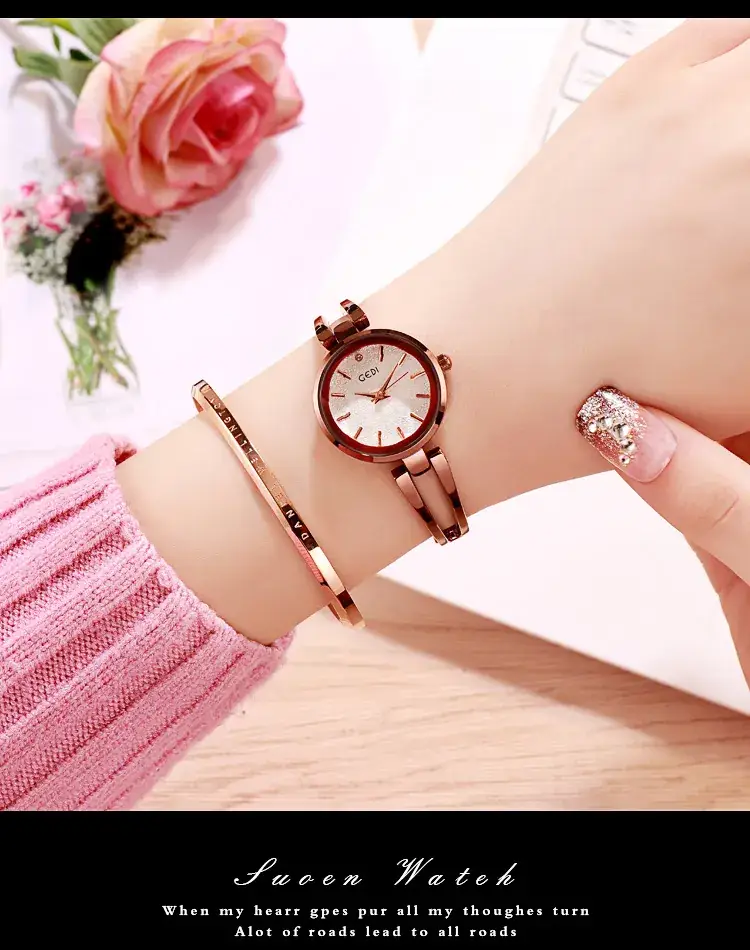 Women's Rose Gold Quartz Watch with Crystal Band — feature 7