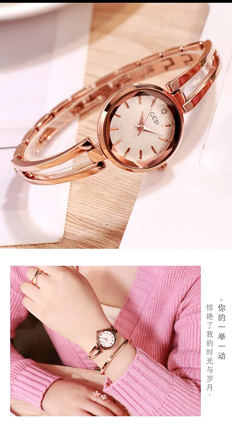 Women's Rose Gold Quartz Watch with Crystal Band — feature 9