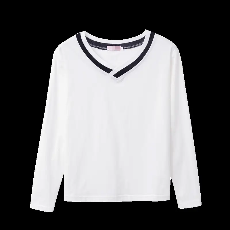White Long Sleeve V-Neck T-Shirt Women Large - Image 5