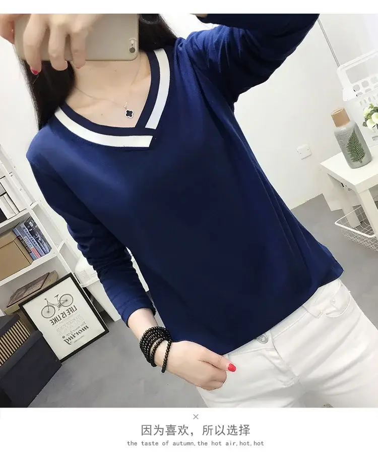 White Long Sleeve V-Neck T-Shirt Women Large — feature 17