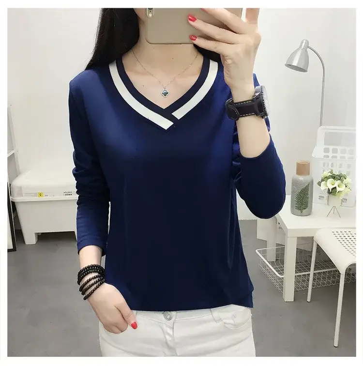 White Long Sleeve V-Neck T-Shirt Women Large — feature 22