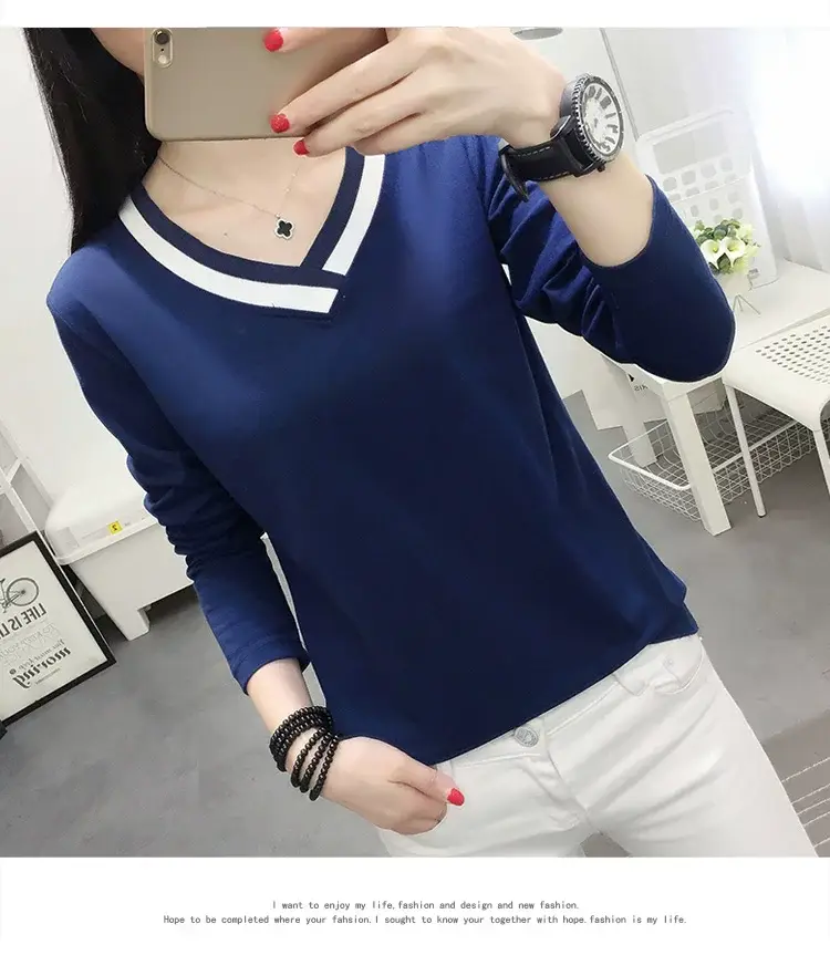 White Long Sleeve V-Neck T-Shirt Women Large — feature 24