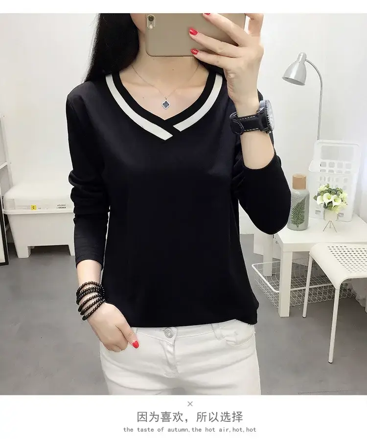 White Long Sleeve V-Neck T-Shirt Women Large — feature 25