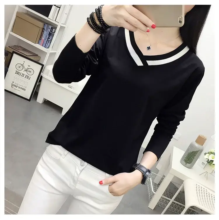White Long Sleeve V-Neck T-Shirt Women Large — feature 29