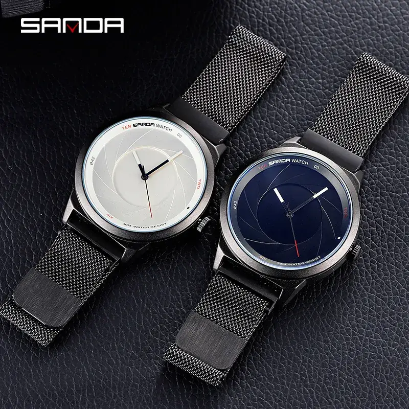 Sanda Ultra-Thin Quartz Couple Watches with Mesh Strap - Image 3