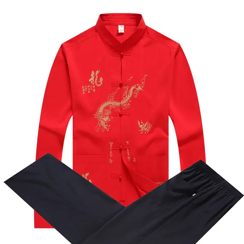 Red Chinese Style Long Sleeve Tang Suit for Men