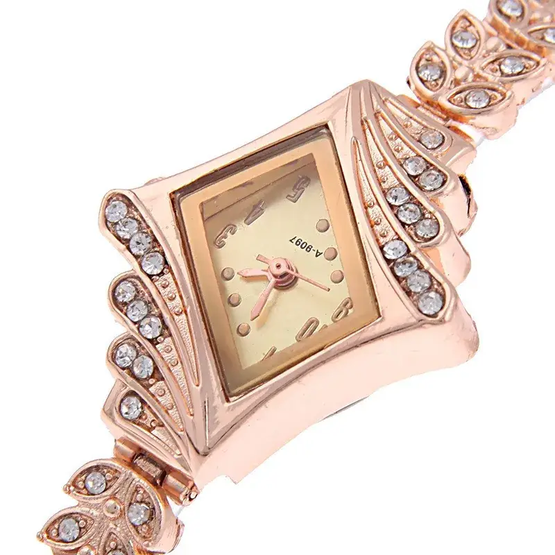 Rose Gold Rhinestone Quartz Bracelet Watch - Image 5