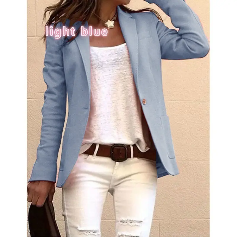 Light Blue Slim Fit Women Suit with Long Sleeve Top - Image 6