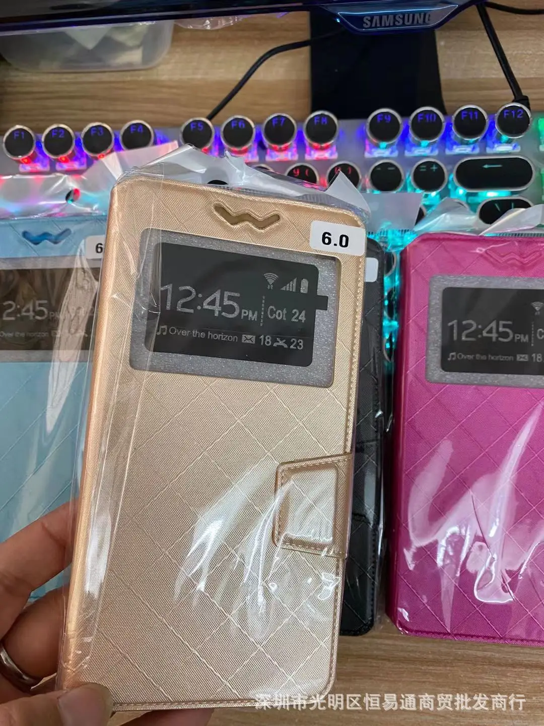 Universal Leather Phone Case Gold Diamond Magnetic 6.5-7.0" Apple - Image 2